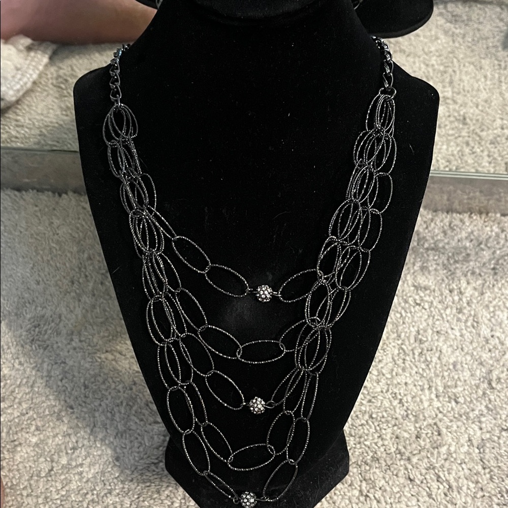 NWT Elegant Multi-Layer Black Necklace with Silver Details